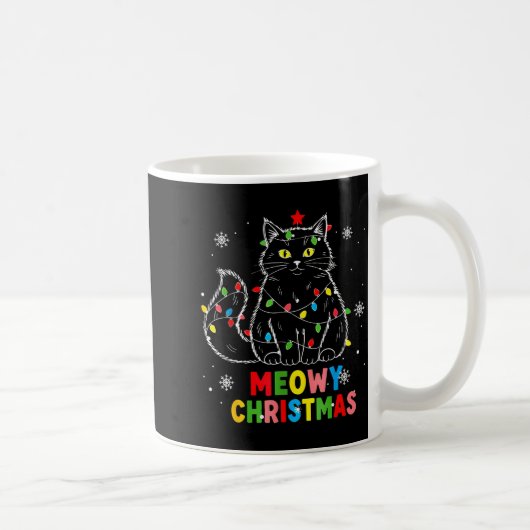 おもしろい猫のクリスマス Xmas ライト 黒猫パジャマ コーヒーマグカップ (右)
