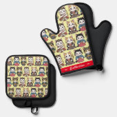 おもしろい猫の国パーソナライズされた服 鍋つかみ&鍋敷きセット (正面/裏面)