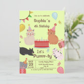 おもしろい猫の誕生会の招待状 招待状 (スタンド正面)