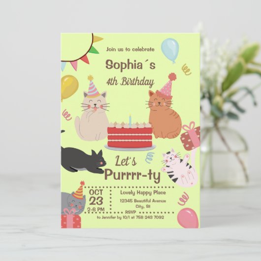 おもしろい猫の誕生会の招待状 招待状 (スタンド正面)