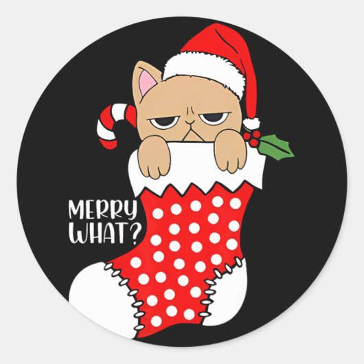 おもしろい猫インクリスマスストッキング猫クリスマス ラウンドシール (正面)