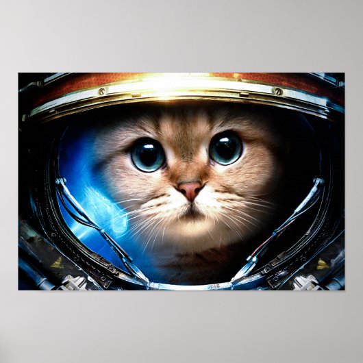 おもしろい猫インヘルメット宇宙ポスター ポスター (正面)