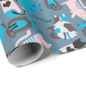 おもしろい猫オンブルー ラッピングペーパー (ロールコーナー)