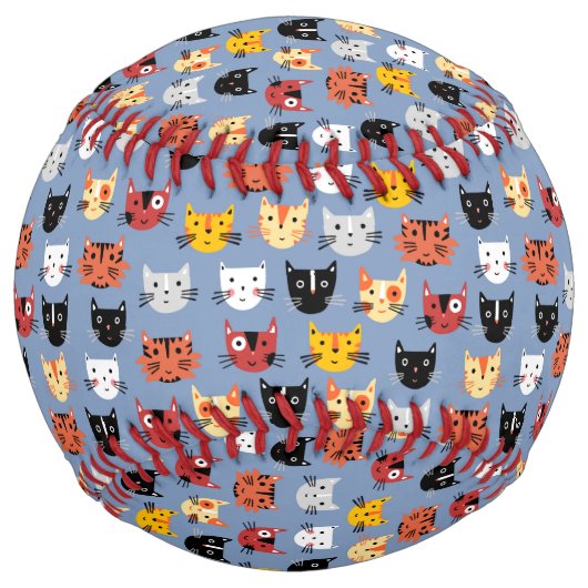 おもしろい猫パターン青 ソフトボール (正面)