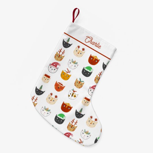 おもしろい猫パーソナライズされた スモールクリスマスストッキング (正面 (吊り時))