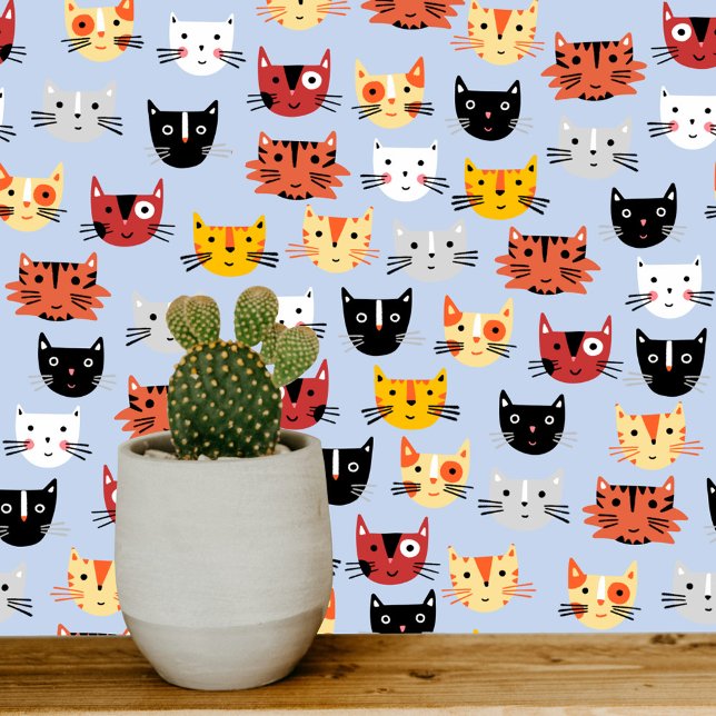おもしろい猫ブルー 壁紙 (Fun cat faces  art wallpaper for animal lovers)