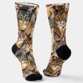 おもしろい猫プリントソックス – 猫好きに最適！ ソックス (傾斜あり)
