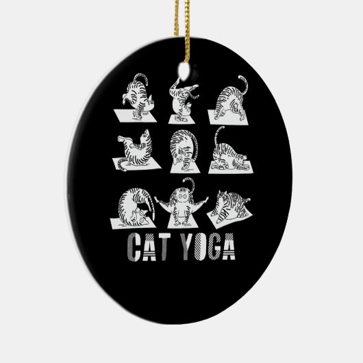 おもしろい猫ヨガ愛らしい猫ヨガの立場に セラミックオーナメント (右)