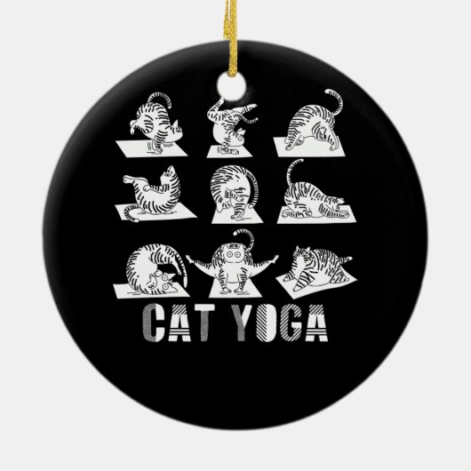 おもしろい猫ヨガ愛らしい猫ヨガの立場に セラミックオーナメント (裏面)