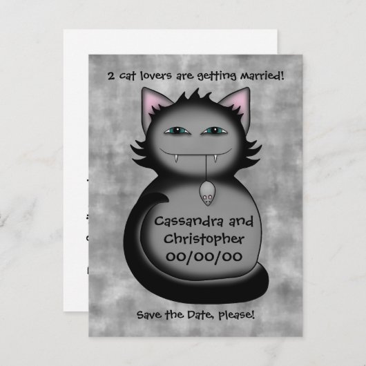 おもしろい猫好きは日付を保存結婚する 案内ポストカード (正面/裏面)