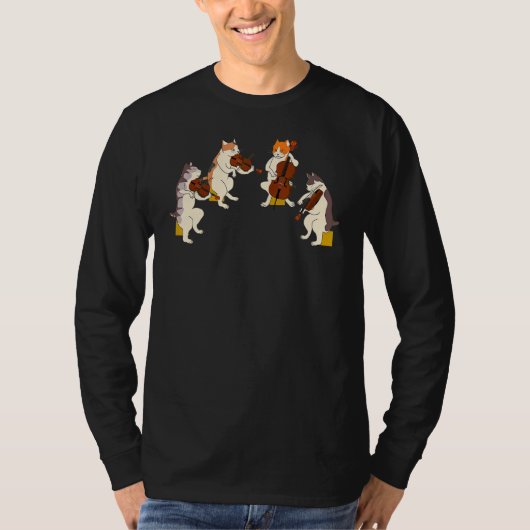 おもしろい猫遊のバイオリンチェロ音楽猫 Tシャツ (正面)