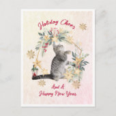 おもしろい猫金ゴールド雪片ハッピーニューイヤー・クリスマス シーズンポストカード (正面)