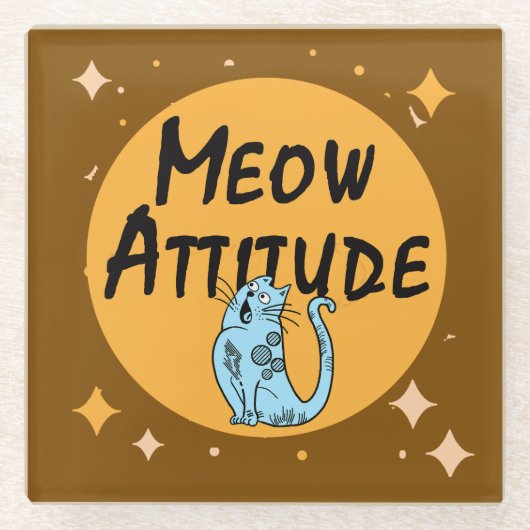 おもしろい猫 ガラスコースター (正面)