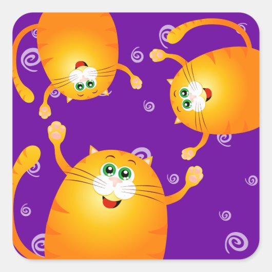 おもしろい猫、ステッカー スクエアシール (正面)