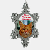 おもしろい猫 スノーフレークピューターオーナメント (左)