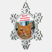 おもしろい猫 スノーフレークピューターオーナメント (右)