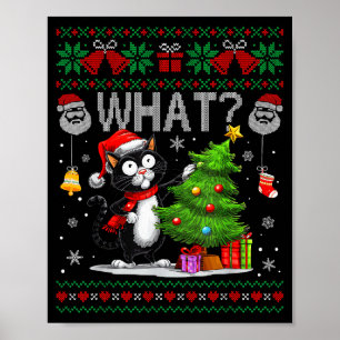 おもしろい猫 ブラックキャット クリスマスツリー ダサい クリスマス ポスター