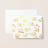 おもしろい猫、ミルク、魔法.v 箔カード (封筒付き正面)