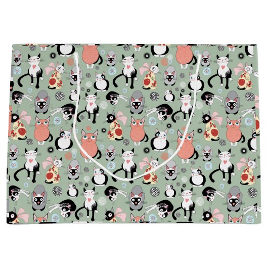 おもしろい猫 ラージペーパーバッグ (正面)