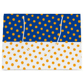 おもしろい王室のブルーホワイトカラーブロックタイル黄色のドット ラージペーパーバッグ (正面)
