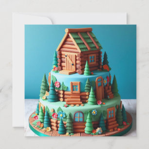 おもしろい玩具ログキャビン飾お誕生日ケーキ カード