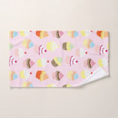 おもしろい甘いカップケーキデザートパターンonピンク バスタオルセット (ハンドタオル)