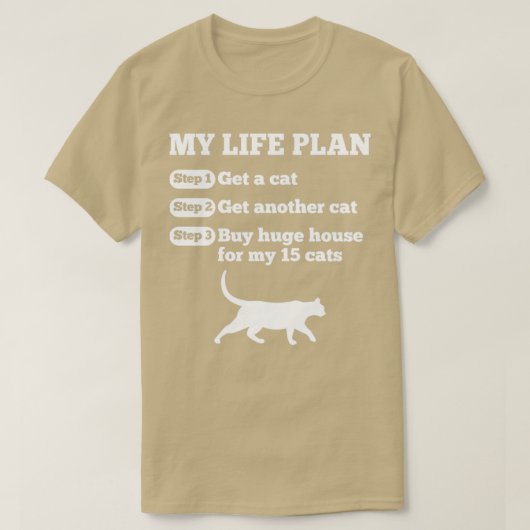 おもしろい生活計画猫好き Tシャツ (デザイン正面)