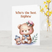 おもしろい甥誕生日かわいいテディベア カード (黄色い花)