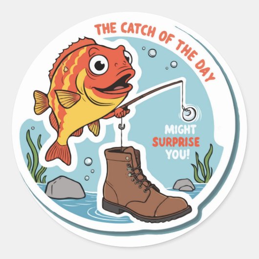 おもしろい用魚釣り – かわいいおもしろいと屋外ミーム ラウンドシール (正面)