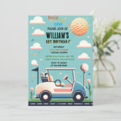 おもしろい男の子かわいいゴルフホール1歳1歳の誕生日 招待状 (スタンド正面)