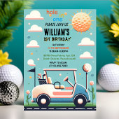 おもしろい男の子かわいいゴルフホール1歳1歳の誕生日 招待状