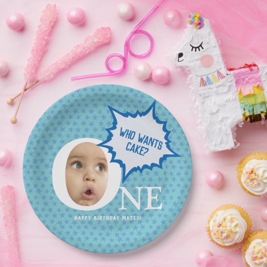 おもしろい男の赤ちゃん写真コラージュパーソナライズされた ペーパープレート (パーティー)