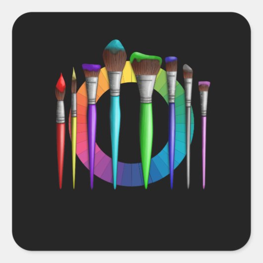 おもしろい画家アートブラシカラーホイール スクエアシール (正面)
