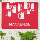 おもしろい白パーソナライズされた猫 キッチンタオル (折り畳み)