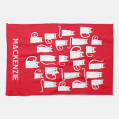 おもしろい白パーソナライズされた猫 キッチンタオル (横)