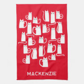 おもしろい白パーソナライズされた猫 キッチンタオル (縦)