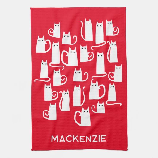 おもしろい白パーソナライズされた猫 キッチンタオル (縦)