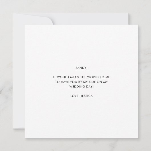 おもしろい白モダン文字の花嫁の提案 招待状 (裏面)