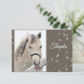 おもしろい白馬の雪片の冬の感謝してい動物 サンキューカード (スタンド正面)