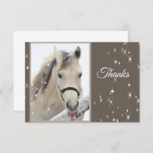 おもしろい白馬の雪片の冬の感謝してい動物 サンキューカード (正面/裏面)