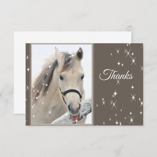 おもしろい白馬の雪片の冬の感謝してい動物 サンキューカード (正面/裏面)