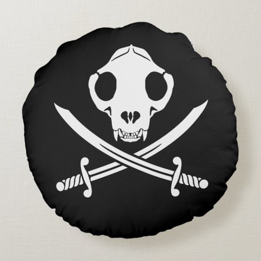 おもしろい白黒すてき子猫海賊スカルボーン ラウンドクッション (裏面)