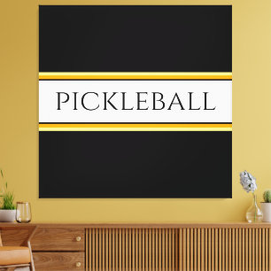 おもしろい白黒オレンジPICKLEBALLレーシングストライプズ キャンバスプリント
