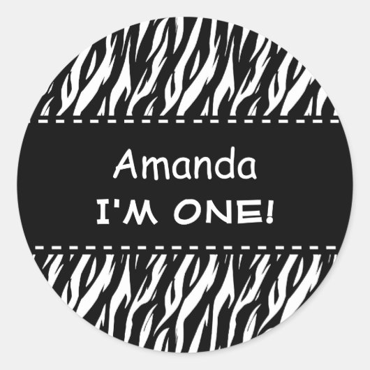 おもしろい白黒カスタムゼブラ誕生日V04 ラウンドシール (正面)