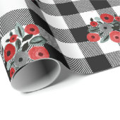 おもしろい白黒バッファロープレイドレッドフローラクリスマス ラッピングペーパー (ロールコーナー)