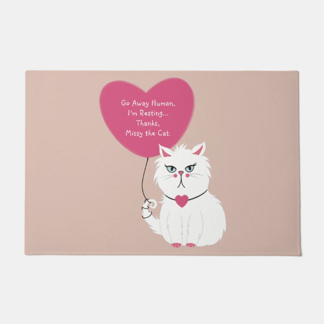 おもしろい皮肉な白い猫カスタムの行遠くに ドアマット (正面)