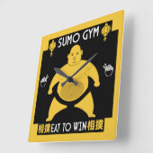 おもしろい相撲取り スクエア壁時計 (傾斜)