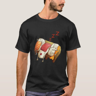 おもしろい眠るすし転が恋人パジャマパーティークール Tシャツ