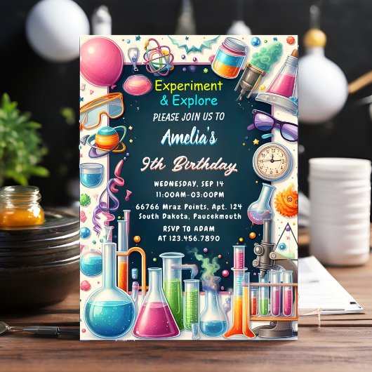 おもしろい研究室キッズギークおたく不機嫌サイエンス9誕生日 招待状
