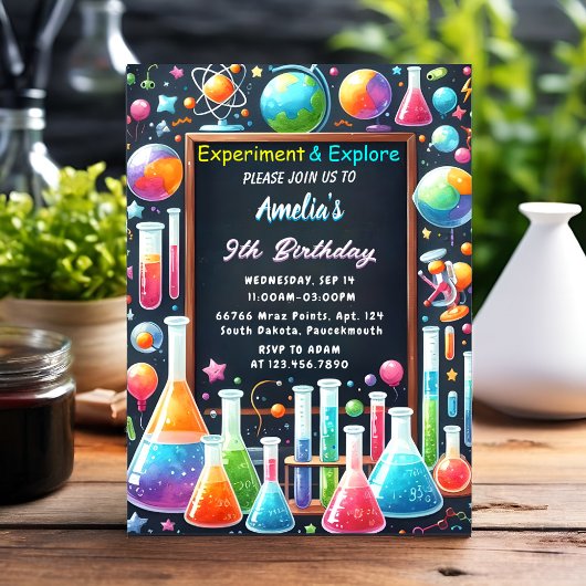 おもしろい研究室キッズギークおたく不機嫌サイエンス9誕生日 招待状
